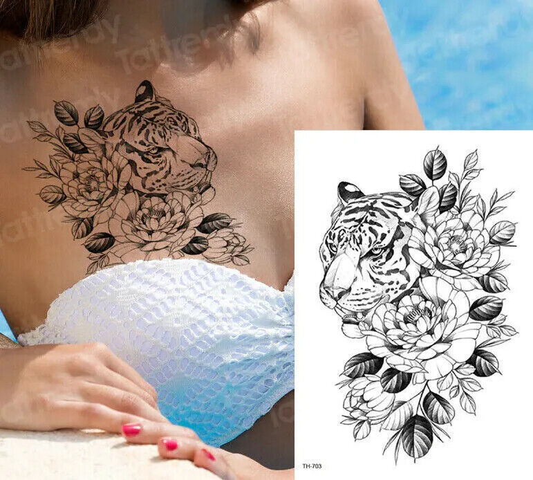 Tiger Flowers womens Temporary Tattoo Sticker Fake Arm Leg waterproof tattoos