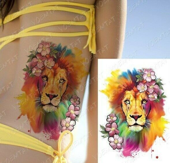 Lion Flower Temporary Tattoo Sticker Womens Waterproof tattoos Fake Arm Leg