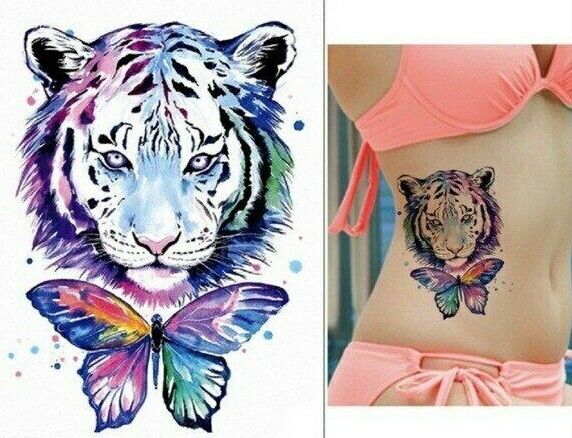 Tiger Butterfly Tattoo Sticker Womens Fake Arm Sleeve Leg Waterproof Tattoos