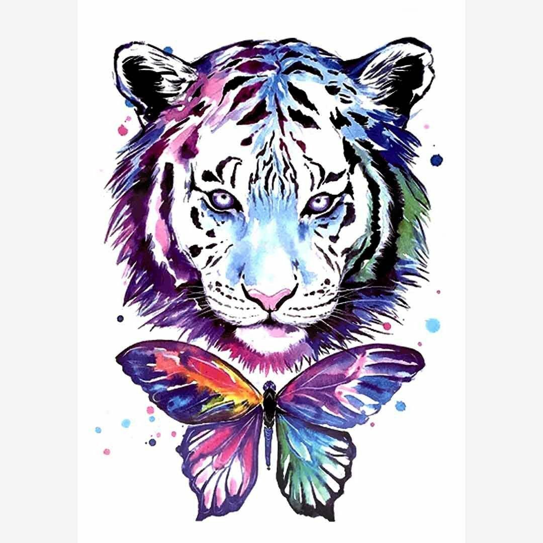 Tiger Butterfly Tattoo Sticker Womens Fake Arm Sleeve Leg Waterproof Tattoos