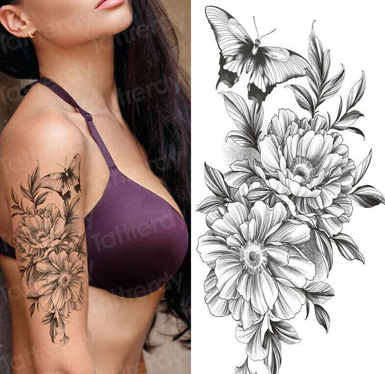 Womens Butterfly Flowers Temporary Tattoo Butterflies Arm Leg Thigh Chest