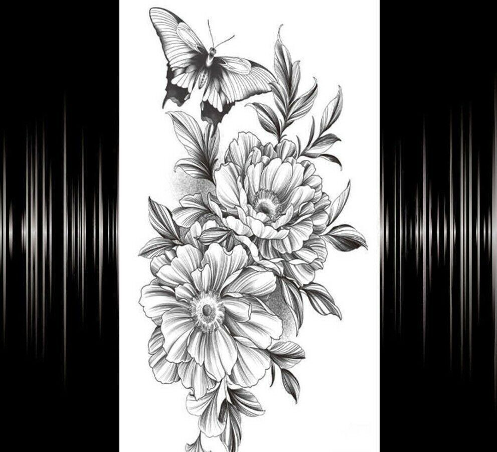 Womens Butterfly Flowers Temporary Tattoo Butterflies Arm Leg Thigh Chest