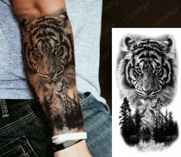 Tiger Temporary Tattoo Waterproof Fake Sticker Womens Mens Tattoos Arm Leg UK