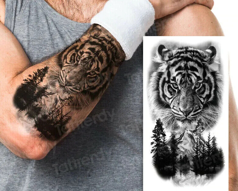 Tiger Temporary Tattoo Waterproof Fake Sticker Womens Mens Tattoos Arm Leg UK