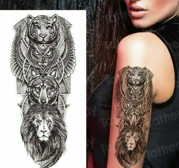 Tiger Lion Wolf Owl Totem Temporary Tattoos Fake Womens Mens Arm Leg Back tattoo