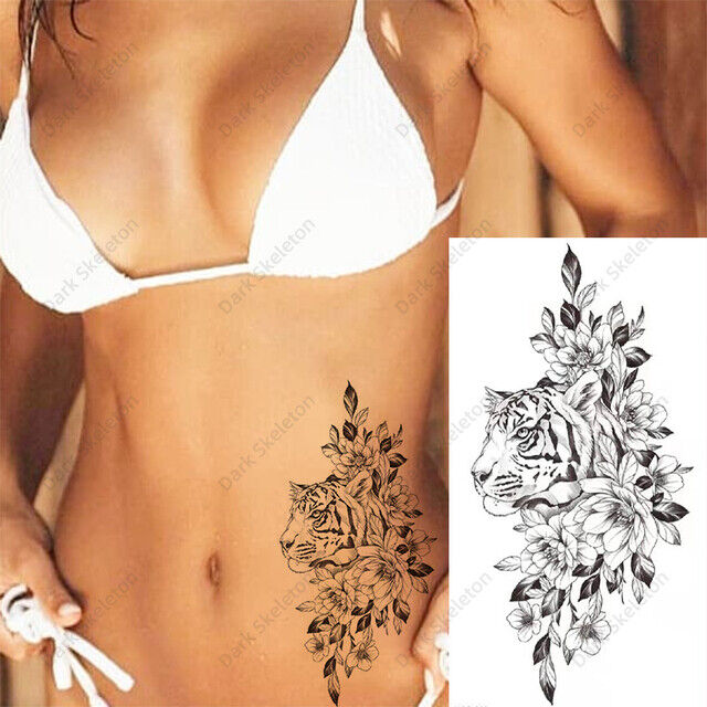 Tiger Flowers Womens Temporary Tattoo Fake Girls Arm Leg Back Waterproof Tattoos
