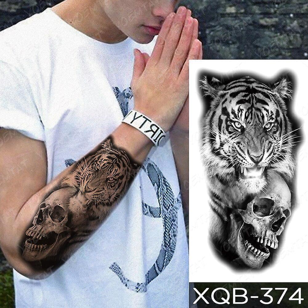 Tiger with Skull Temporary Tattoo Fake Sticker Waterproof Womens Mens Arm Leg