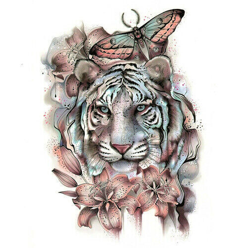Tiger Butterfly Flowers Temporary Tattoo Fake Sticker Women Arm Leg Thigh Sleeve
