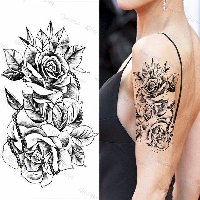 SEXY Roses Womens Temporary Tattoo Women Arm Leg Thigh Sleeve Fake Sticker