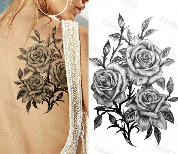 Sexy Roses Tattoo Temporary Tattoos Fake Sticker Women Mens Arm Leg Thigh Sleeve