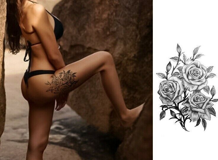 Sexy Roses Tattoo Temporary Tattoos Fake Sticker Women Mens Arm Leg Thigh Sleeve