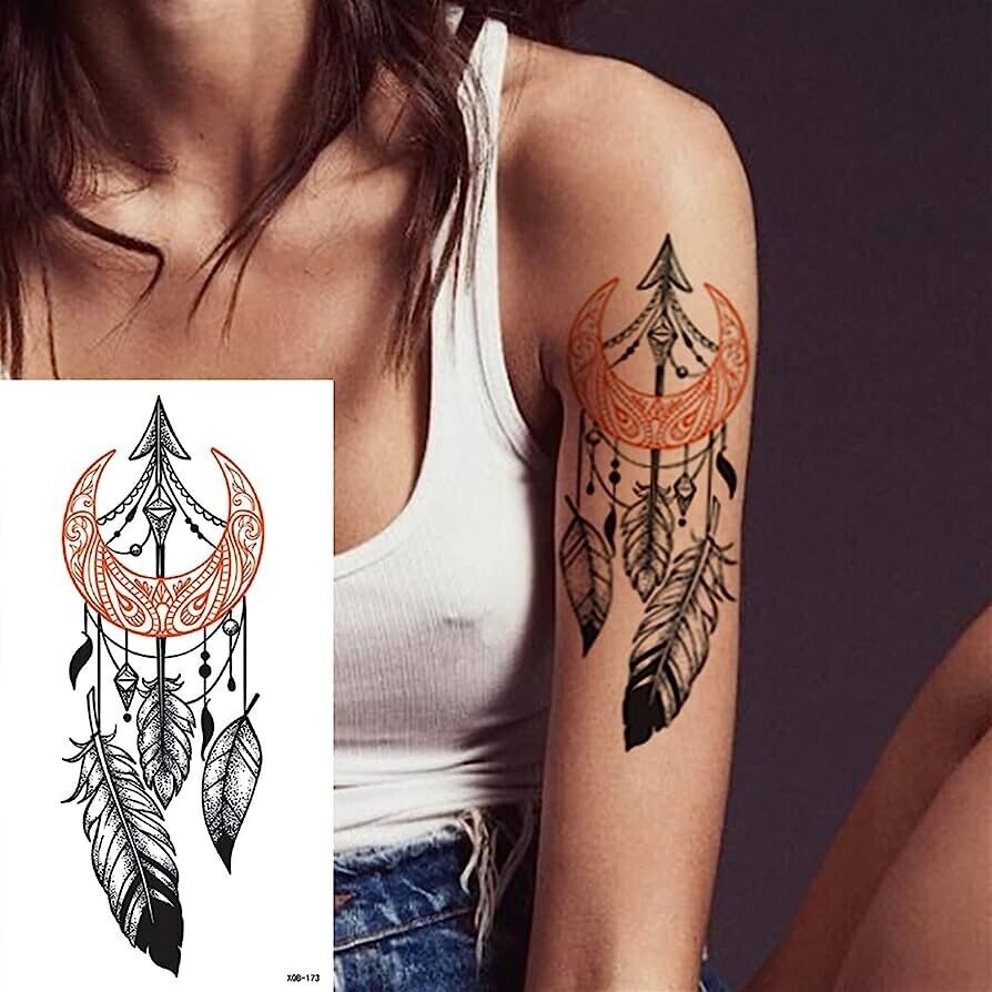 Dream Catcher Half Moon Waterproof Womens Temporary Arm Tattoo Fake Sticker
