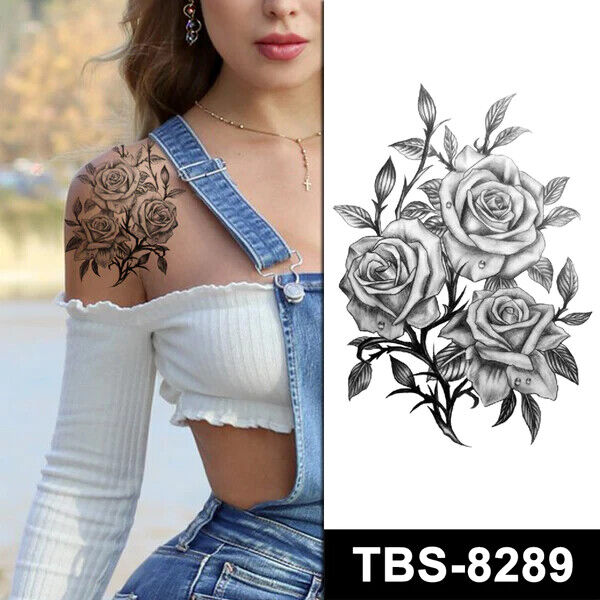 Sexy Roses Tattoo Temporary Tattoos Fake Sticker Women Mens Arm Leg Thigh Sleeve