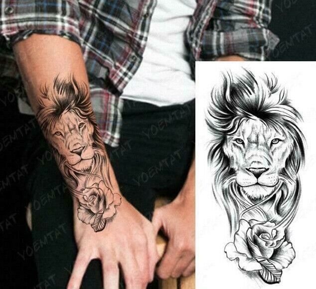 Lion Lioness Temporary Tattoo Transfer Sleeve Womens Mens tattoos Thigh Waterproof