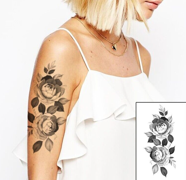 Womens Flowers Temporary Tattoos Arm Waterproof Tattoo Fake Body Thigh Leg Back