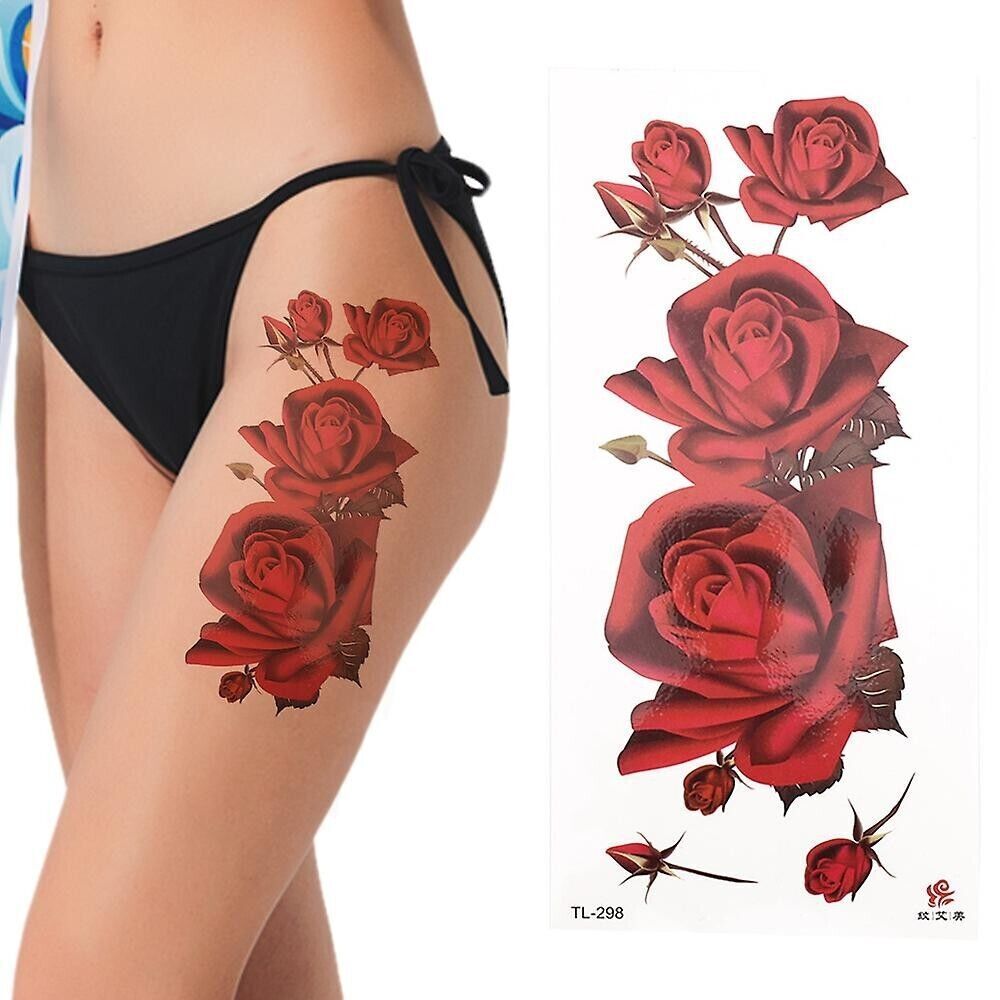 Sexy Red Roses Temporary Tattoo Waterproof Flower Womens Tattoos Fake Sticker