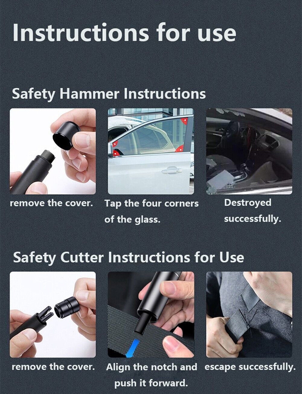 CAR EMERGENCY Safety glass breaker hammer SEAT BELT CUTTER 2 in 1 Escape Tool