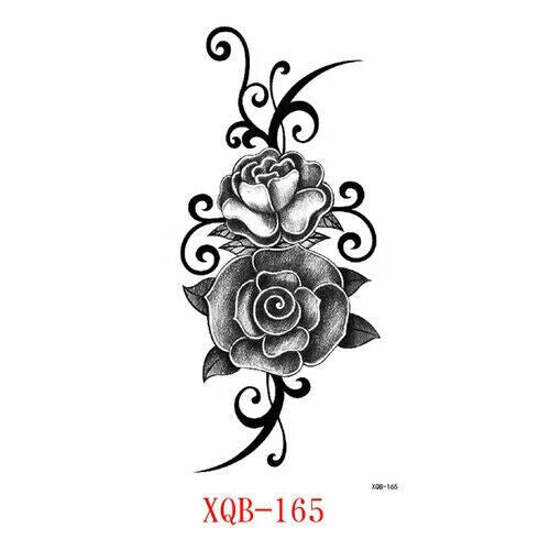 Tribal Black Rose Waterproof Womens Temporary Tattoo Fake Body Thigh Leg Arm