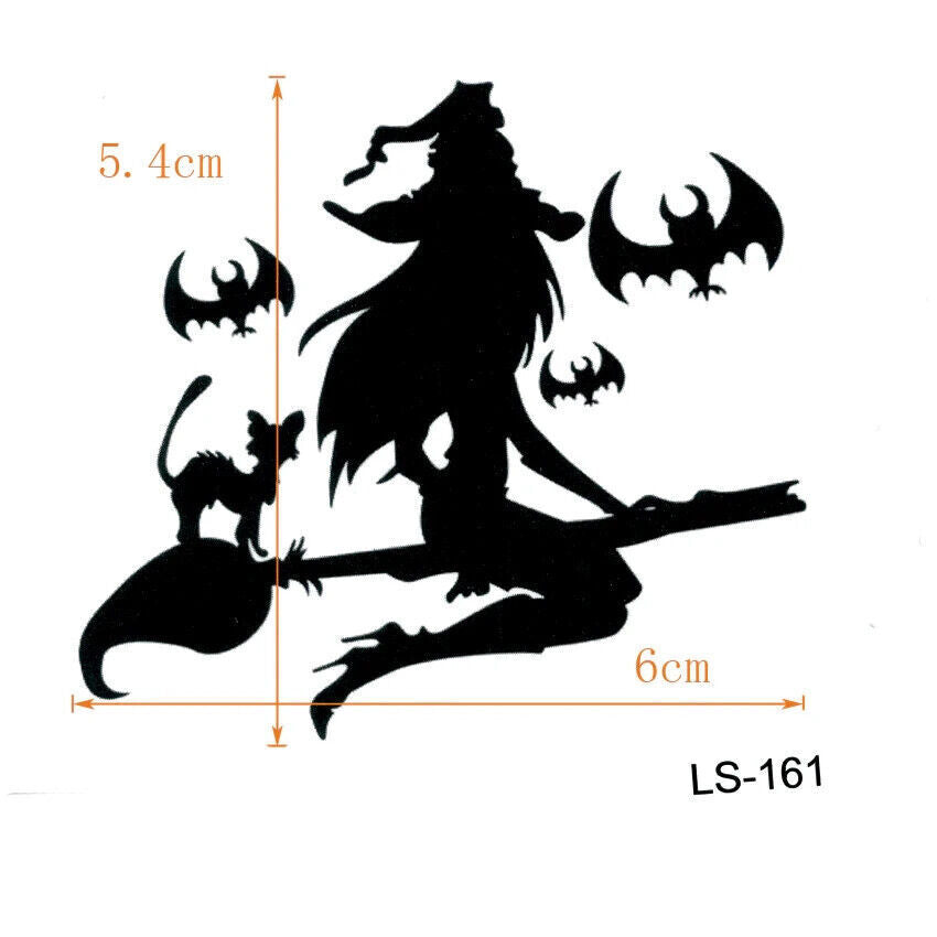 Halloween Witch Bats Cat Temporary Tattoo Stickers Women Men Kids Broom Press on