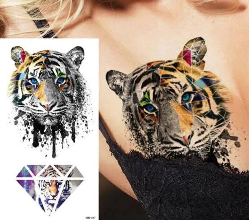 Colourful Tiger Diamond Womans Temporary Tattoo Fake tattoos Body Thigh Back Leg