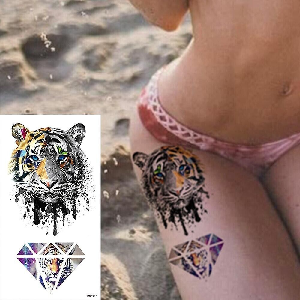 Colourful Tiger Diamond Womans Temporary Tattoo Fake tattoos Body Thigh Back Leg