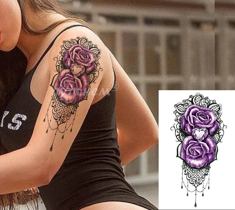Purple Roses Temporary Tattoo Waterproof Womens tattoos Fake Body Thigh Back