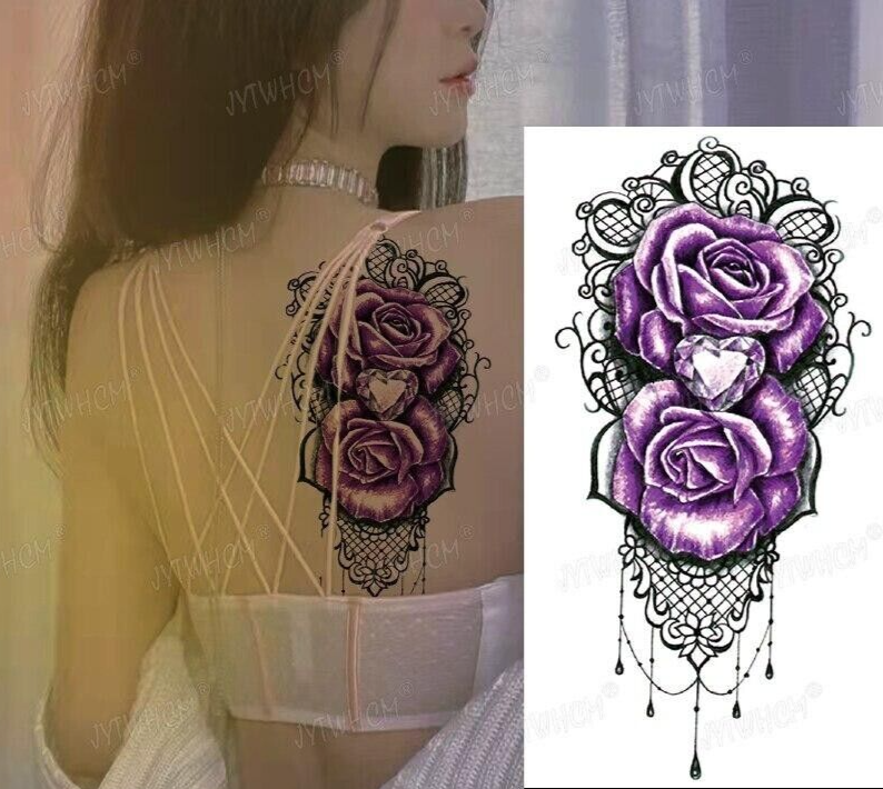 Purple Roses Temporary Tattoo Waterproof Womens tattoos Fake Body Thigh Back