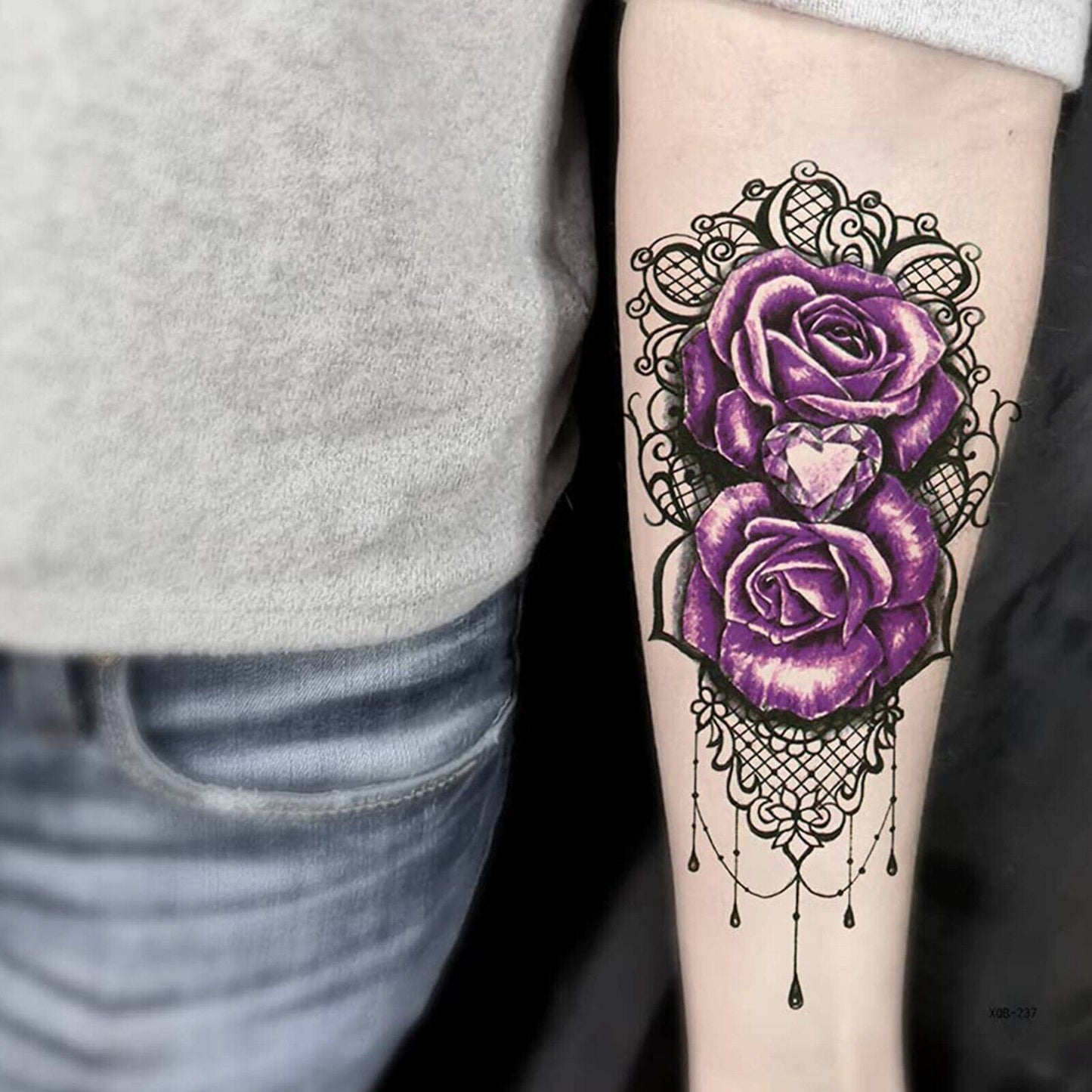 Purple Roses Temporary Tattoo Waterproof Womens tattoos Fake Body Thigh Back