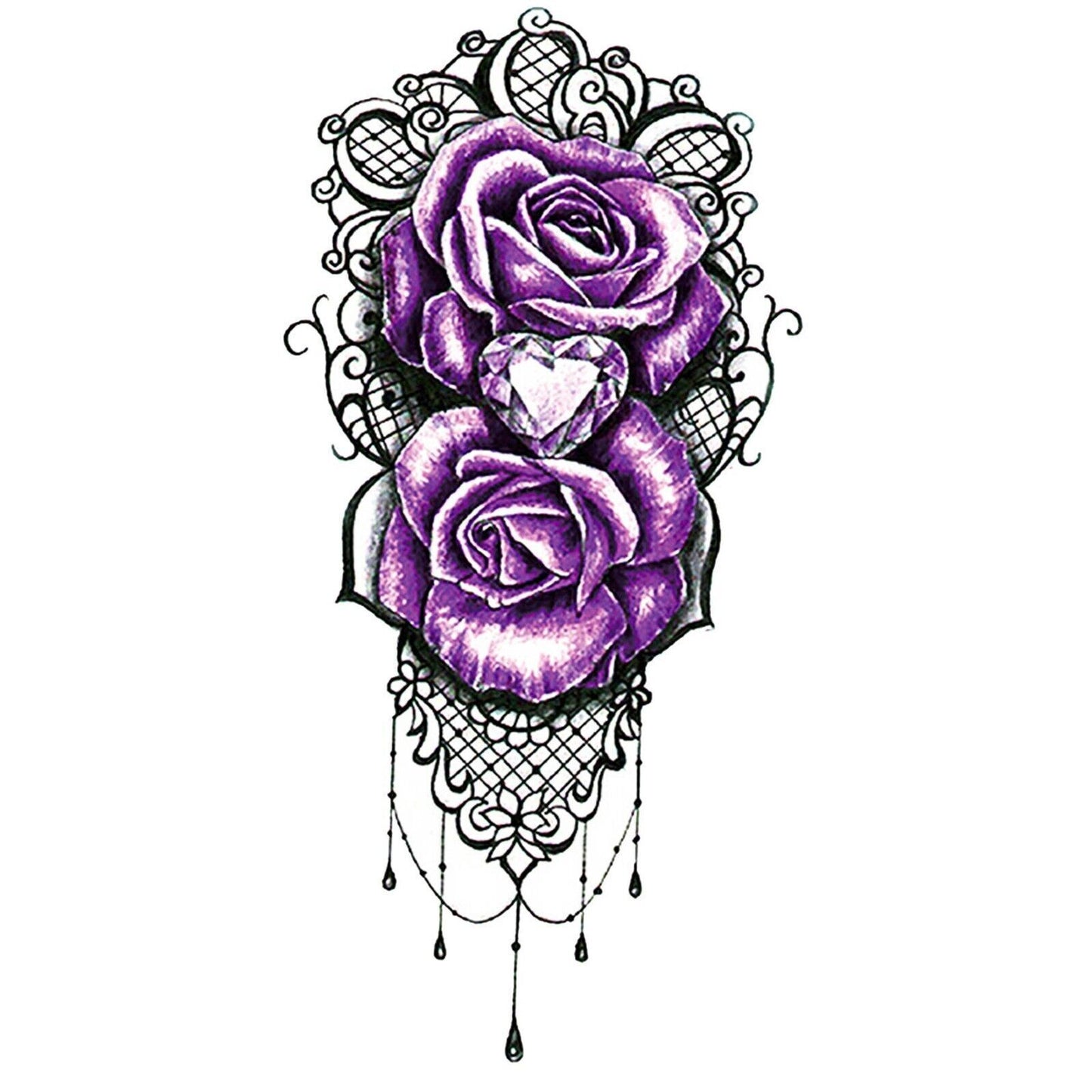 Purple Roses Temporary Tattoo Waterproof Womens tattoos Fake Body Thigh Back