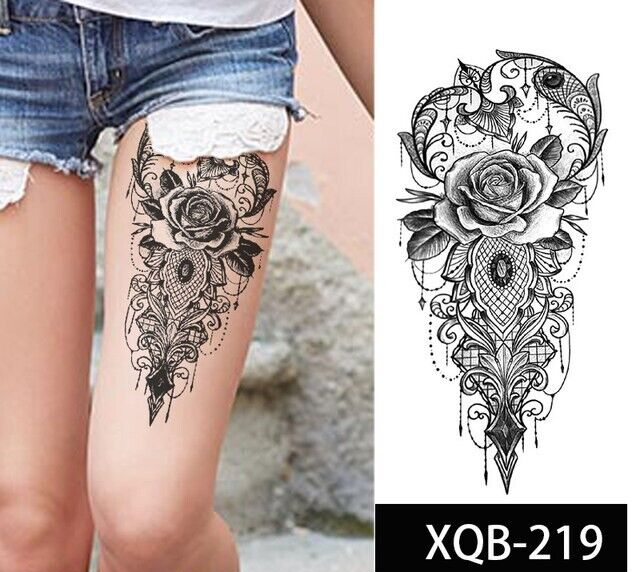 Rose Lace Jewel Mandala Womens Waterproof Temporary Tattoo Fake Arm Body Thigh