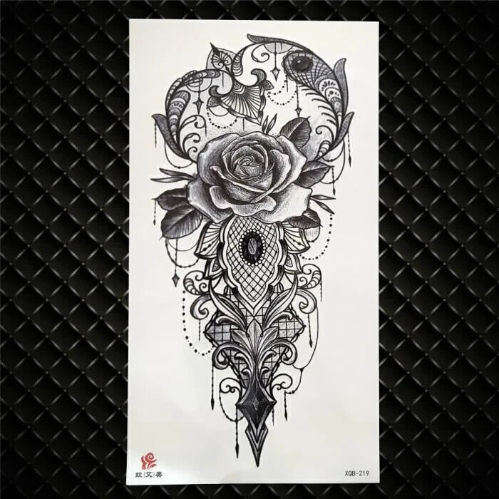 Rose Lace Jewel Mandala Womens Waterproof Temporary Tattoo Fake Arm Body Thigh