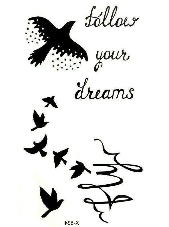 Follow your Dreams Birds Fly High Temporary Tattoo Women Mens Kids Fake Sticker