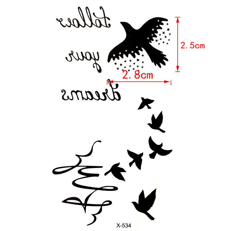 Follow your Dreams Birds Fly High Temporary Tattoo Women Mens Kids Fake Sticker