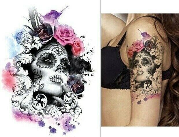 Death Rose Day of the Dead Flowers Temporary Tattoos Womens tattoo Arm Leg UK
