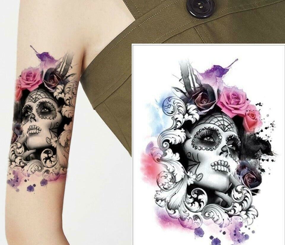 Death Rose Day of the Dead Flowers Temporary Tattoos Womens tattoo Arm Leg UK