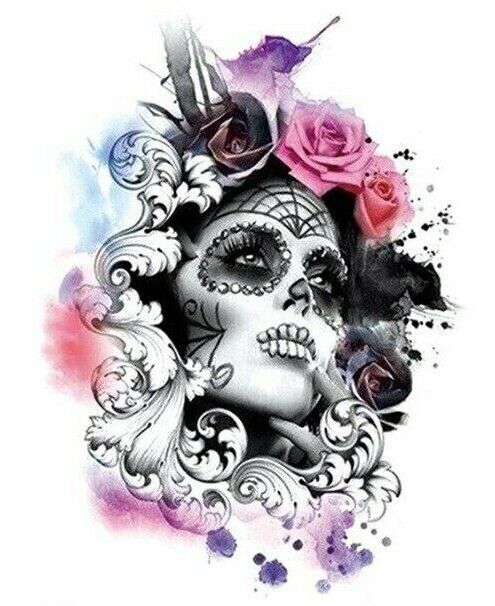 Death Rose Day of the Dead Flowers Temporary Tattoos Womens tattoo Arm Leg UK