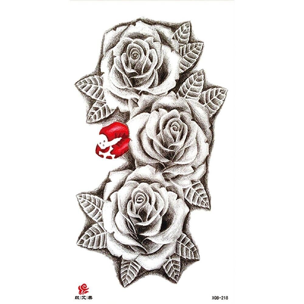 Sexy Roses Kiss Lipstick Waterproof Womens Temporary Tattoo Body Thigh Fake