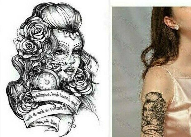 Womens Temporary Tattoos Time Doesn't Heal Death Sleeve Arm Body women tattoo