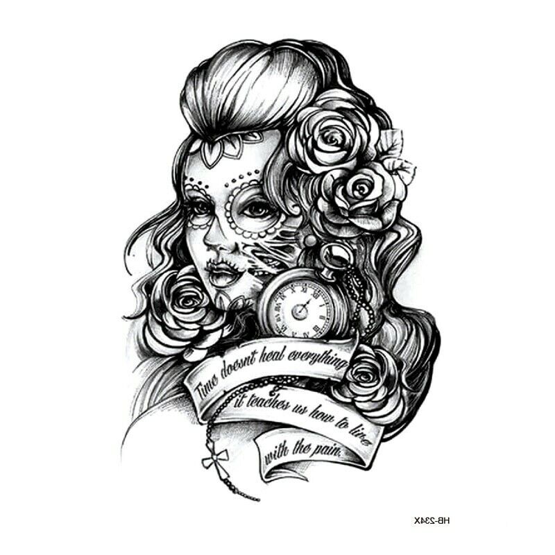 Womens Temporary Tattoos Time Doesn't Heal Death Sleeve Arm Body women tattoo