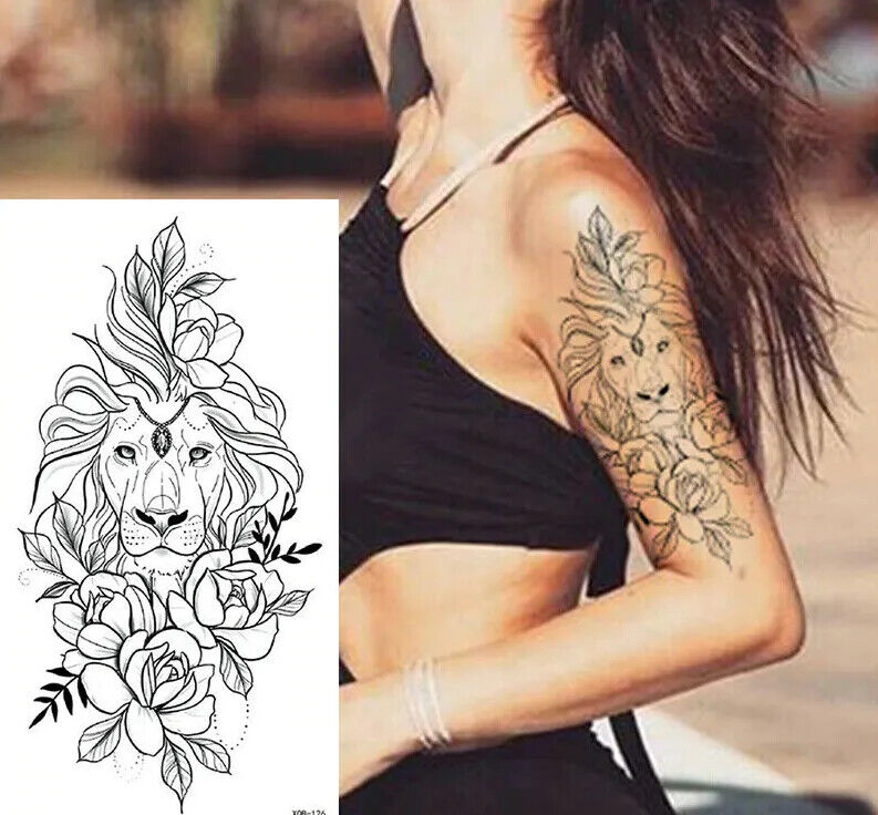 Temporary Tattoos Womens Mens Lion Sexy Flower Fake Waterproof Tattoo Sticker