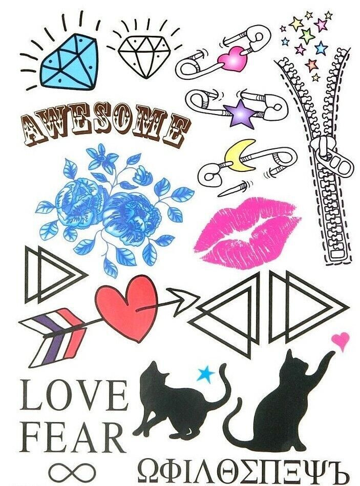 Temporary Tattoo Collection Love Heart Fear Cats Star Tattoos Women Mens Sticker