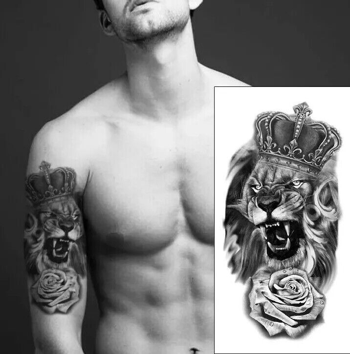 Realistic King Lion Mens Temporary Tattoo Womens Press On Fake Tattoos Arm Bicep