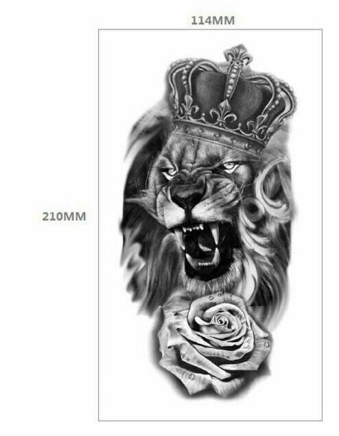 Realistic King Lion Mens Temporary Tattoo Womens Press On Fake Tattoos Arm Bicep
