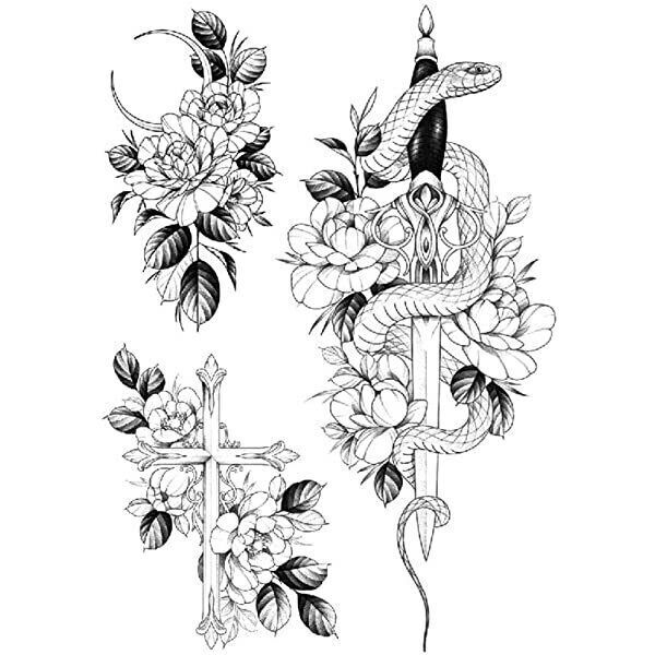 Snake Flowers Temporary Tattoos Waterproof Sleeve Womens Fake Leg Arm tattoo