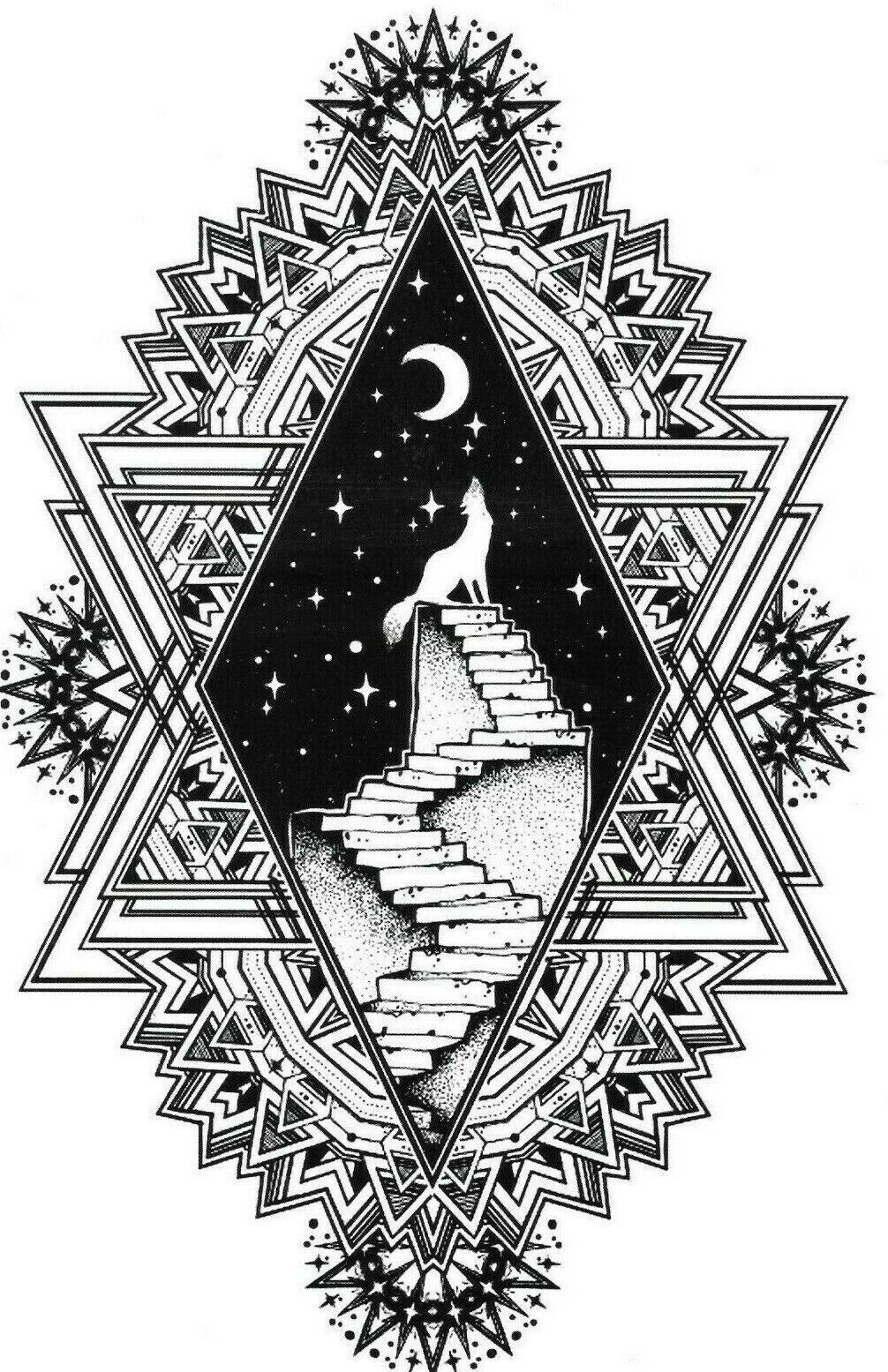 Spiritual Temporary Tattoo Moon Dream Wolf Howl Tarot Sleeve Women Arm Sticker