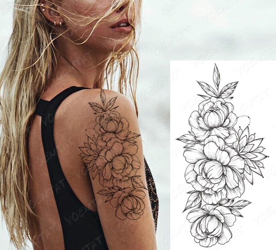 Flower Womens Temporary Tattoo Arm Thigh Leg Chest Fake Sticker Arm Women Tattoo