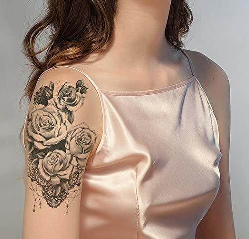 Black Lace Rose Temporary Tattoos Womens Waterproof tattoo Fake Sticker Sexy