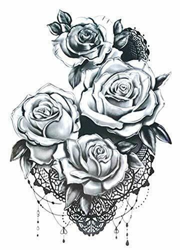 Black Lace Rose Temporary Tattoos Womens Waterproof tattoo Fake Sticker Sexy
