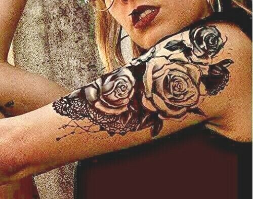 Black Lace Rose Temporary Tattoos Womens Waterproof tattoo Fake Sticker Sexy