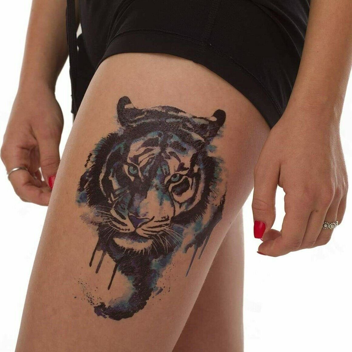 Pretty Blue Tiger Temporary Waterproof Tattoos Fake Body Sticker Art Women Mens